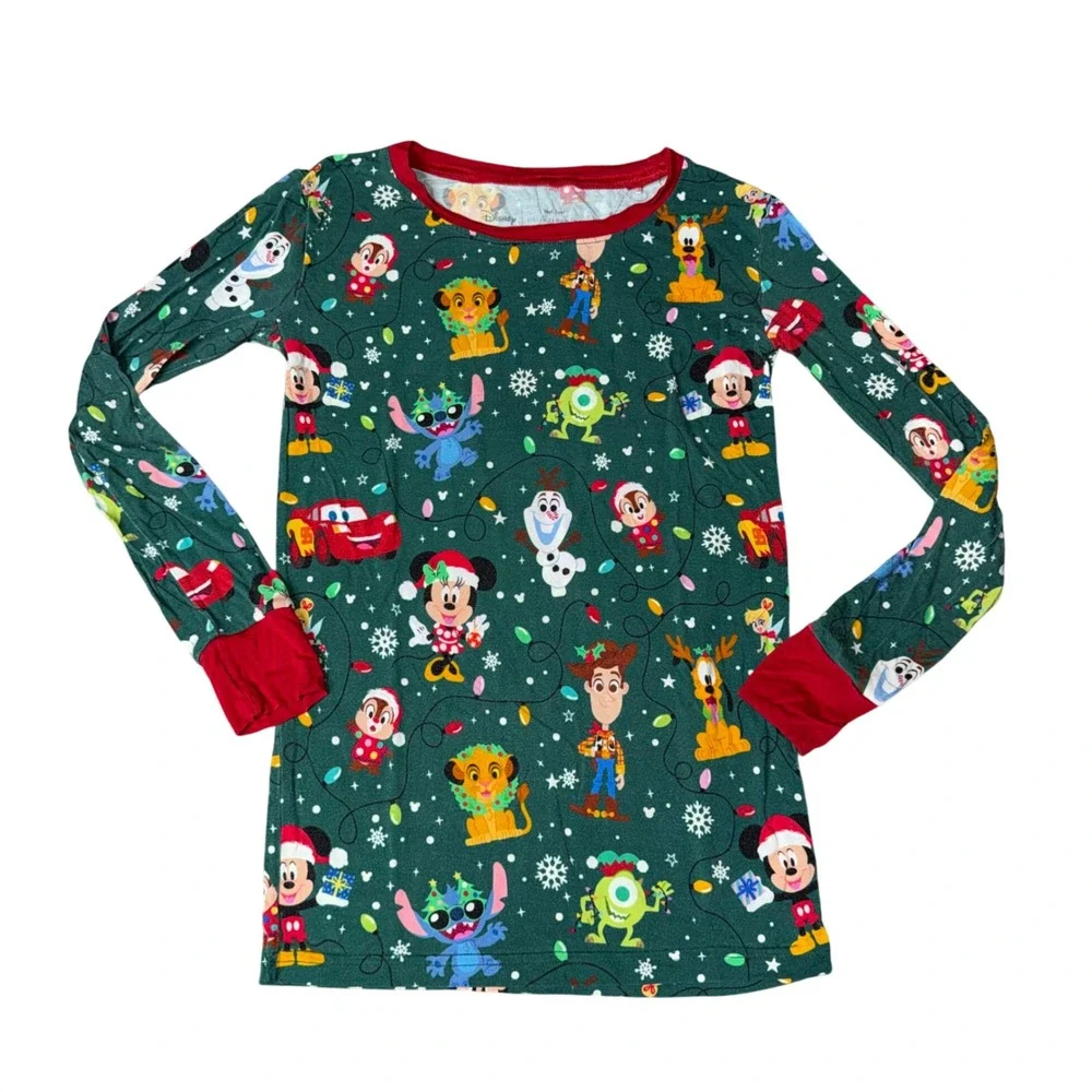 Little Sleepies Pajama Set Kids 9/10 Green Good Disney Holiday Magic Bamboo